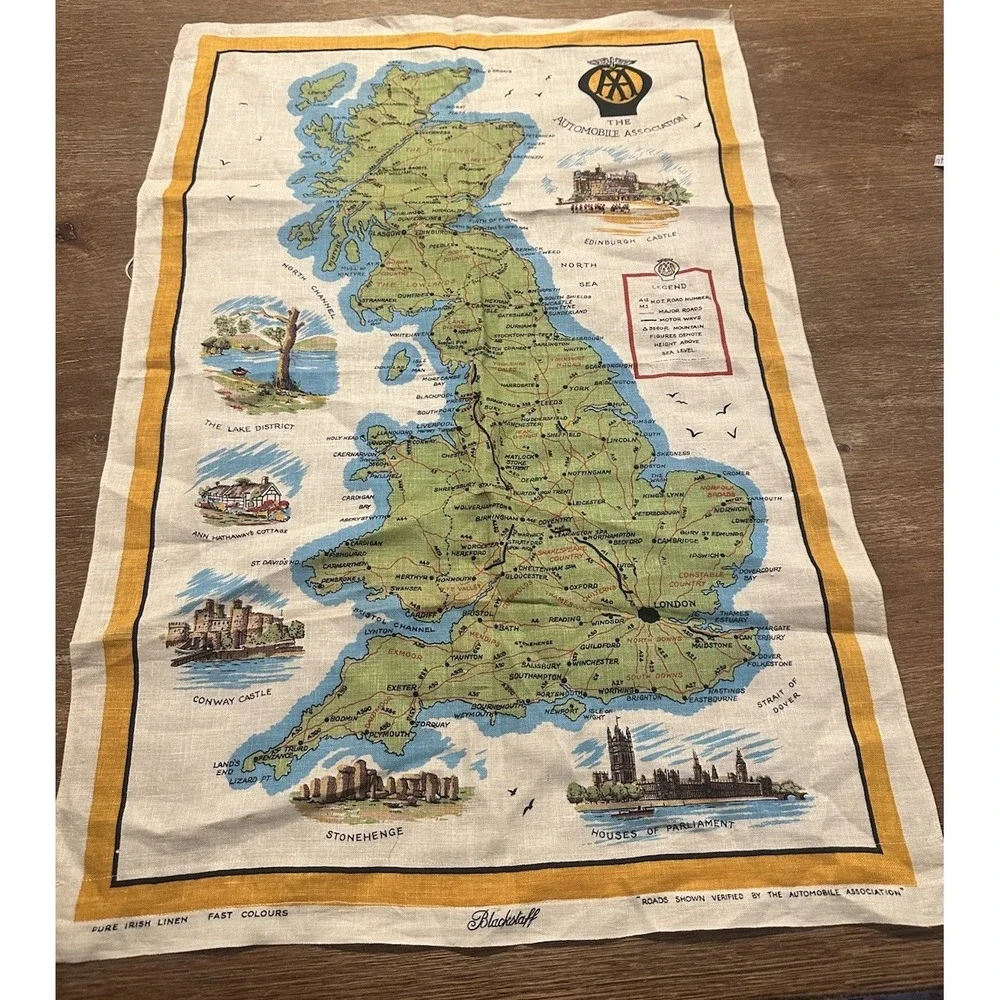 Rare Vintage British AAA Automobile Association Linen Tea Towel UK Blackstaff